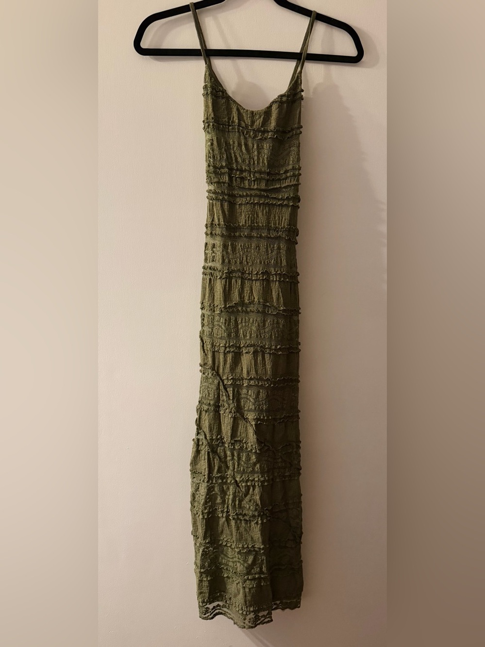 Me Jane Olive Green Tiered Ruffle Maxi Dress
